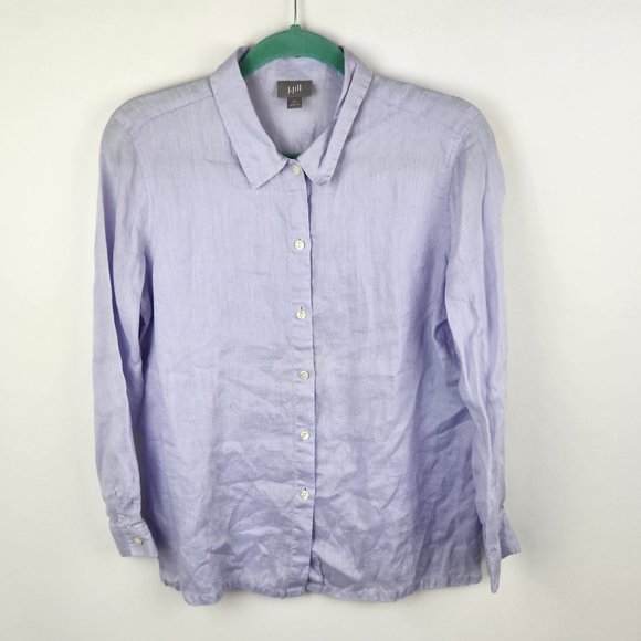 J. Jill Tops - J. Jill 100% Linen Purple Long Sleeve Button Up Blouse Shirt sz XS